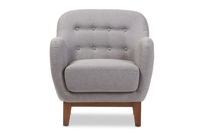 Sophia Mid-Century Light Grey Fabric Upholstered Button-Tufted Armchair iHome Studio