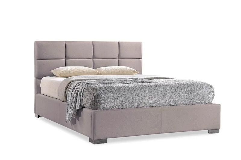 Sophie Beige Fabric Upholstered Platform Bed w/Grid Tufted Headboard (Queen) iHome Studio