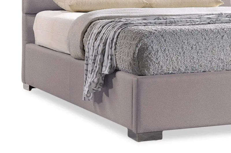 Sophie Beige Fabric Upholstered Platform Bed w/Grid Tufted Headboard (Queen) iHome Studio