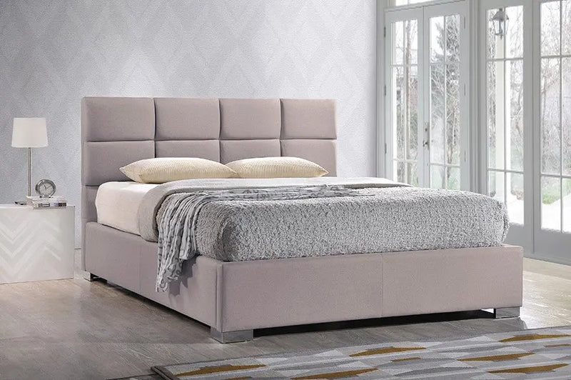 Sophie Beige Fabric Upholstered Platform Bed w/Grid Tufted Headboard (Queen) iHome Studio