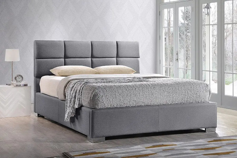 Sophie Grey Fabric Upholstered Platform Bed w/Grid Tufted Headboard (Full) iHome Studio