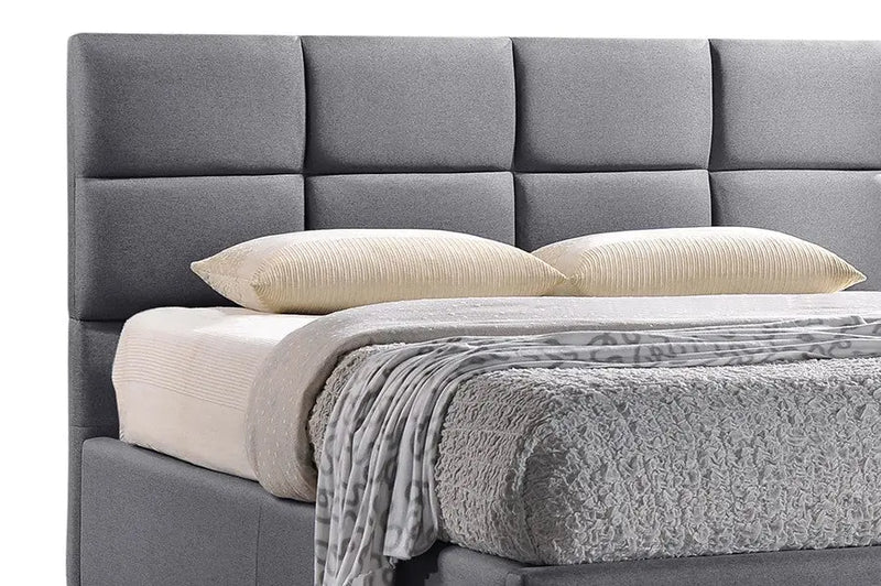 Sophie Grey Fabric Upholstered Platform Bed w/Grid Tufted Headboard (Queen) iHome Studio