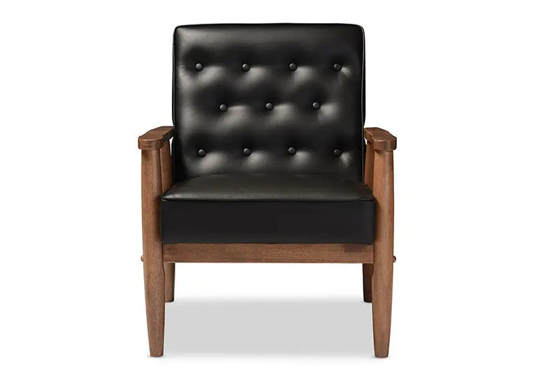 Sorrento Black Faux Leather Upholstered Wooden Lounge Chair iHome Studio