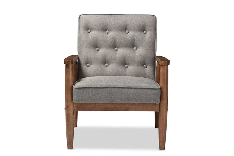 Sorrento Grey Fabric Upholstered Wooden Lounge Chair iHome Studio