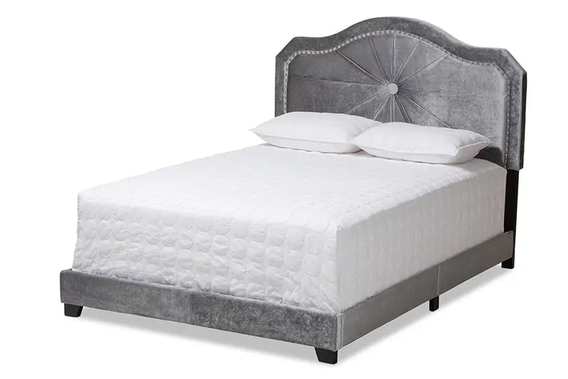 Stella Gray Velvet Fabric Upholstered Bed (Full) iHome Studio