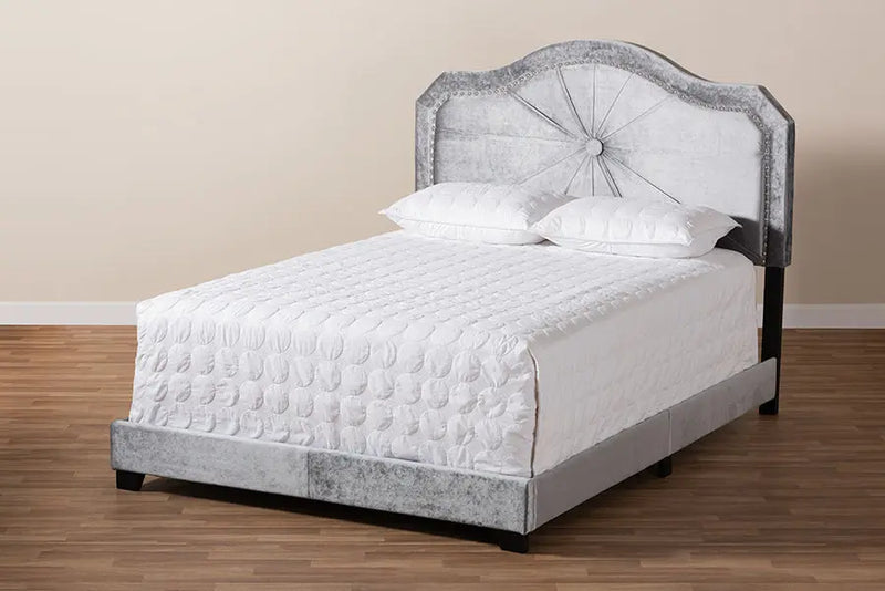 Stella Gray Velvet Fabric Upholstered Bed (Full) iHome Studio