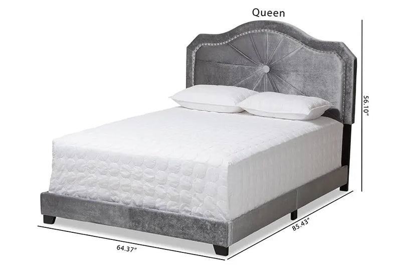 Stella Gray Velvet Fabric Upholstered Bed (Full) iHome Studio