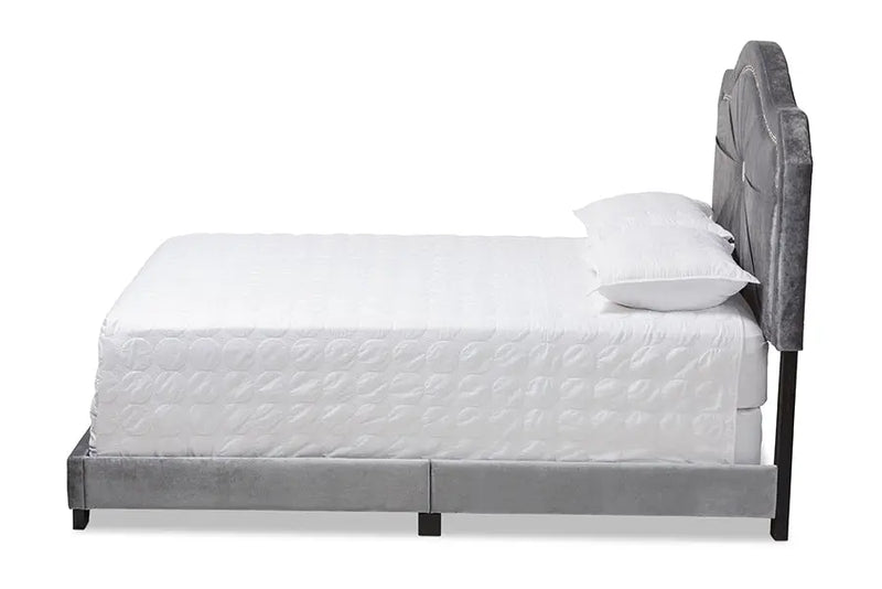 Stella Gray Velvet Fabric Upholstered Bed (Queen) iHome Studio