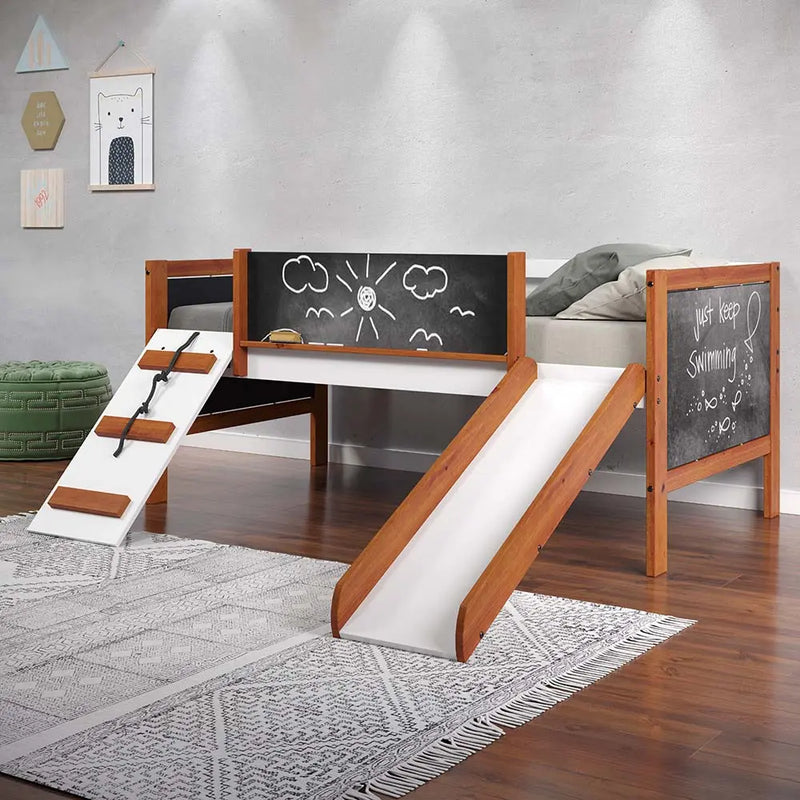 Summer Twin Loft Bed w/Slides, Cherry Oak & White Finish iHome Studio