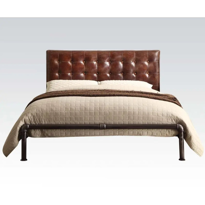 Sutton Queen Bed w/Tufted Headboard, Brown iHome Studio