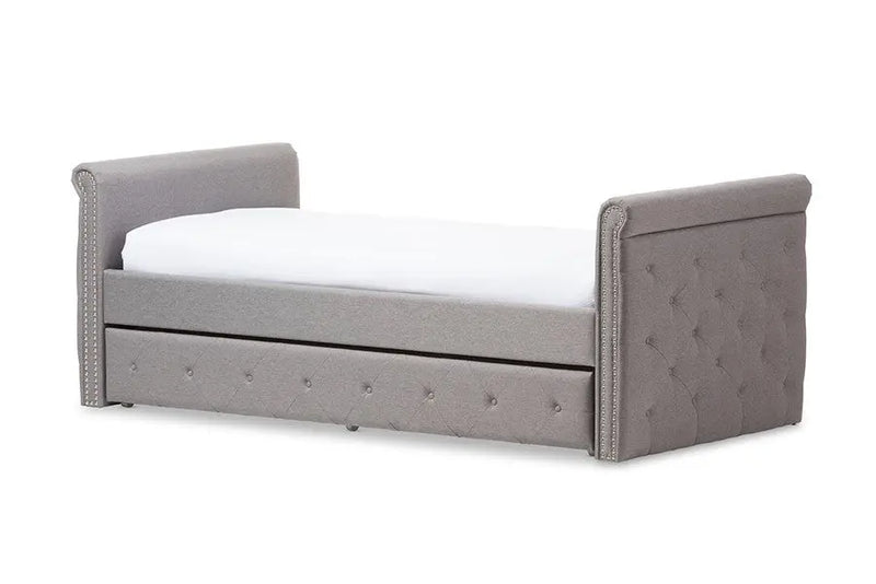 Swamson Grey Fabric Tufted Daybed w/Roll-out Trundle Guest Bed (Twin) iHome Studio