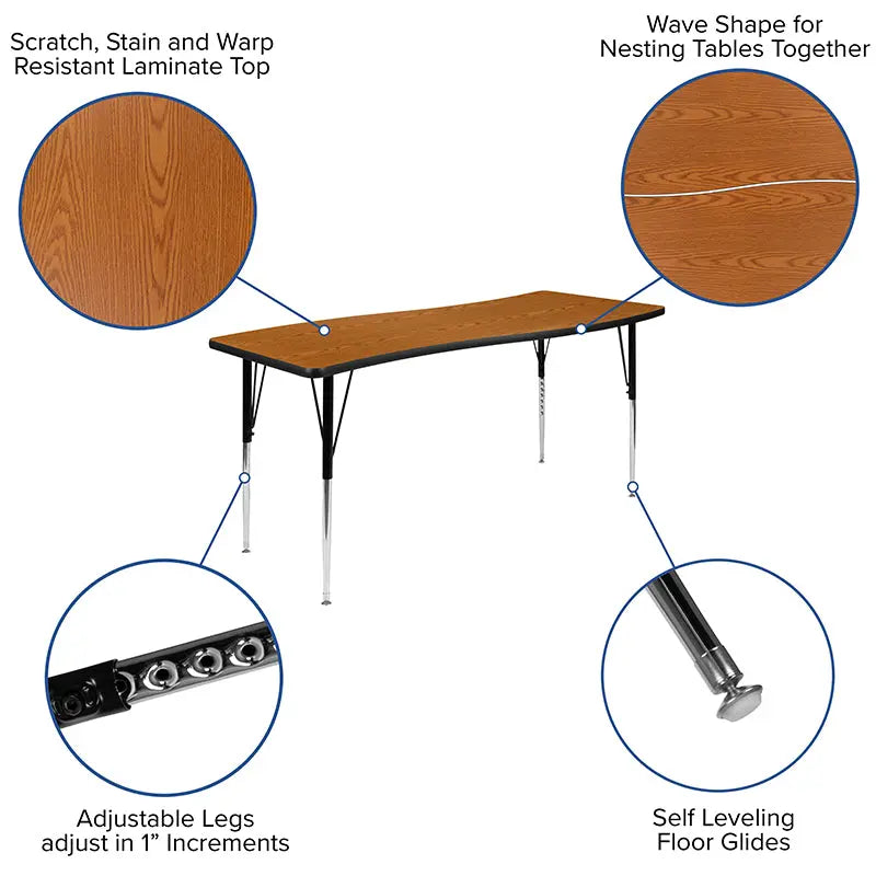 Sydney 26"W x 60"L Rectangle Wave Flexible Collaborative Thermal Laminate Activity Table - Standard Height Adjust Legs iHome Studio