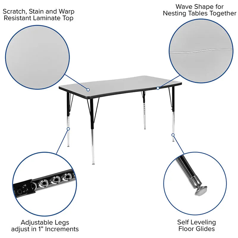 Sydney 28"W x 47.5"L Rectangular Wave Flexible Collaborative Thermal Laminate Activity Table-Standard Height Adjust Legs iHome Studio