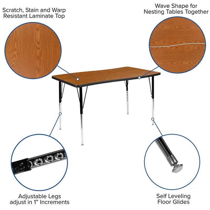 Sydney 28"W x 47.5"L Rectangular Wave Flexible Collaborative Thermal Laminate Activity Table-Standard Height Adjust Legs iHome Studio