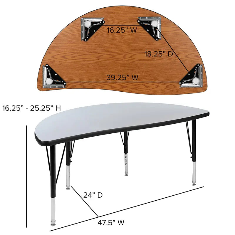 Sydney 47.5" Half Circle Wave Flexible Collaborative Thermal Laminate Activity Table - Height Adjustable Short Legs iHome Studio