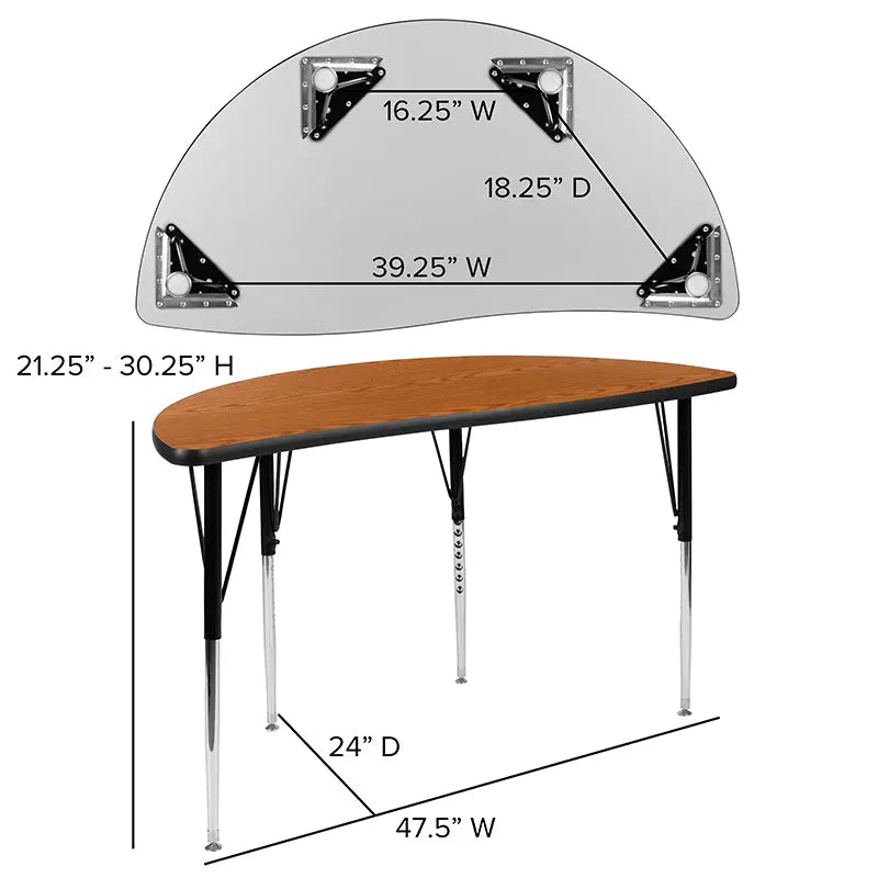 Sydney 47.5" Half Circle Wave Flexible Collaborative Thermal Laminate Activity Table - Standard Height Adjustable Legs iHome Studio