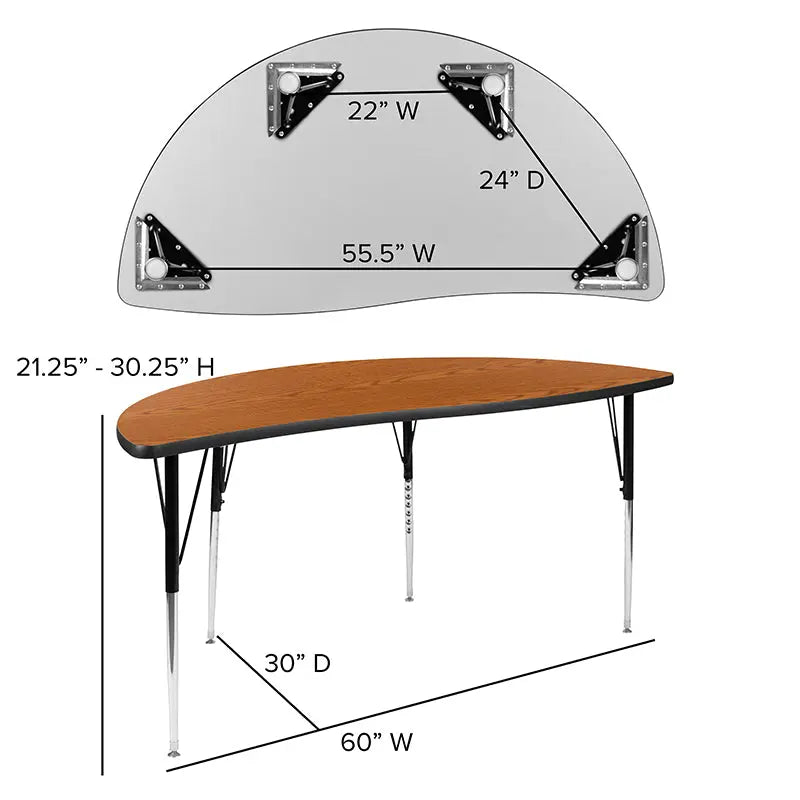 Sydney 60" Half Circle Wave Flexible Collaborative Thermal Laminate Activity Table - Standard Height Adjustable Legs iHome Studio