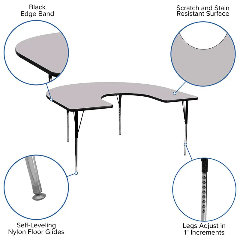 Sydney 60''W x 66''L Horseshoe Thermal Laminate Activity Table - Standard Height Adjustable Legs iHome Studio