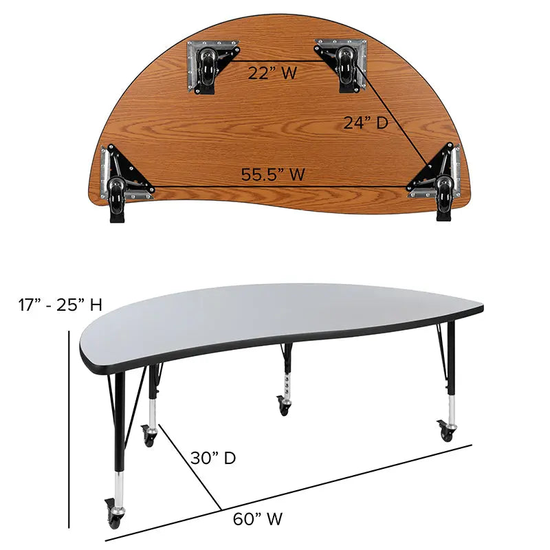 Sydney Mobile 60" Half Circle Wave Flexible Collaborative Thermal Laminate Activity Table-Height Adjust Short Legs iHome Studio