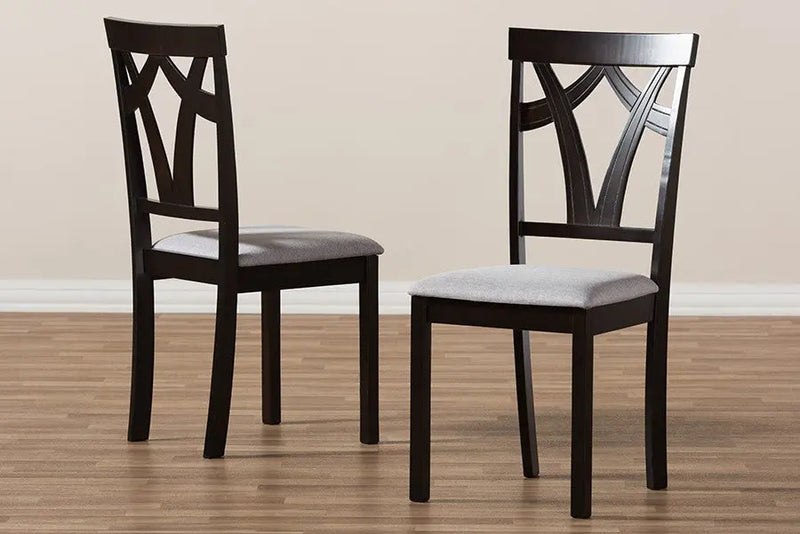 Sylvia Grey Fabric Upholstered & Dark Brown Finished Dining Chair - 2pcs iHome Studio