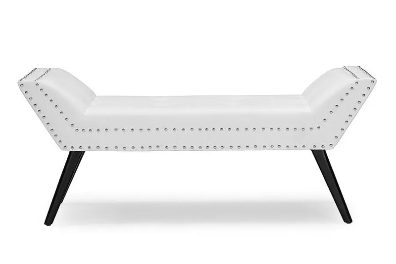 Tamblin White Faux Leather Upholstered Large Ottoman Seating Bench iHome Studio