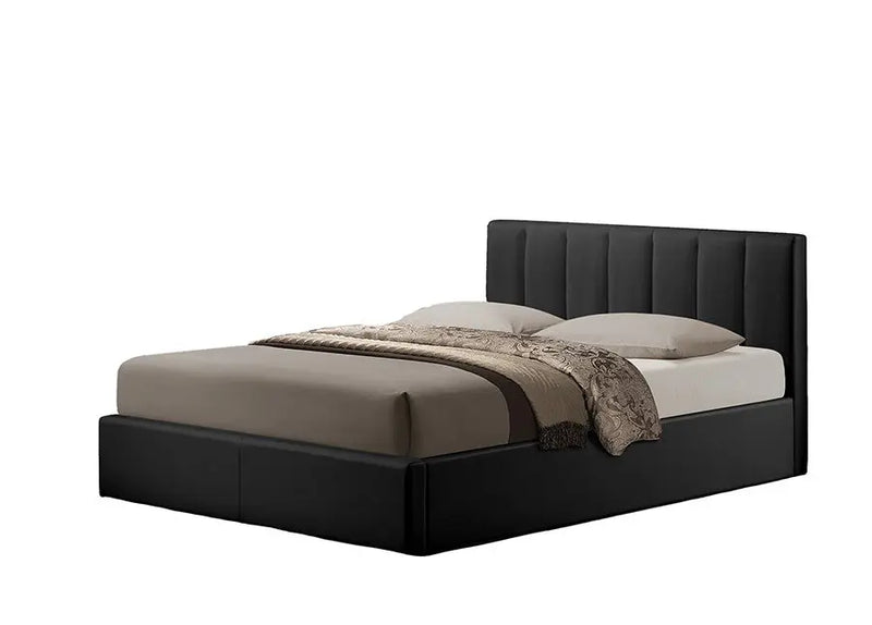 Templemore Black Faux Leather Bed w/Vertical Line Tufted Headboard (Queen) iHome Studio