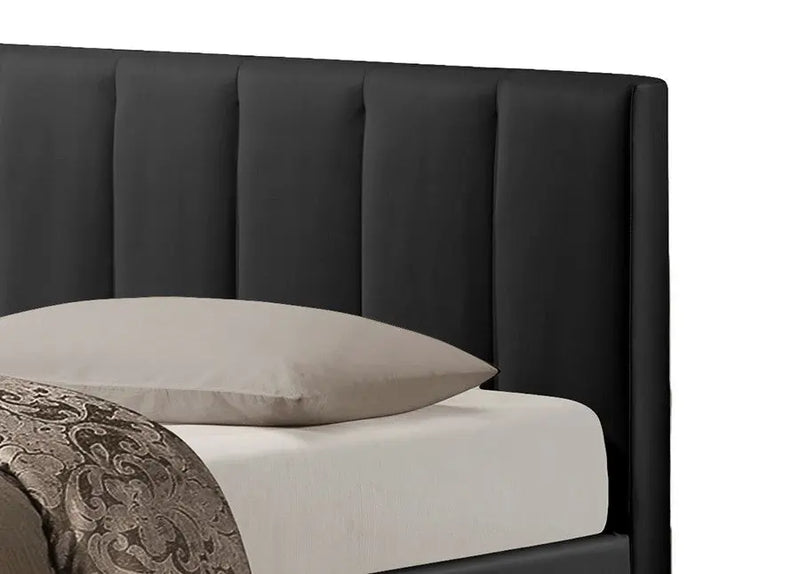 Templemore Black Faux Leather Bed w/Vertical Line Tufted Headboard (Queen) iHome Studio