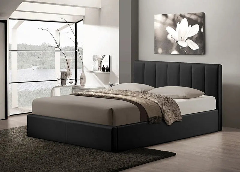 Templemore Black Faux Leather Bed w/Vertical Line Tufted Headboard (Queen) iHome Studio