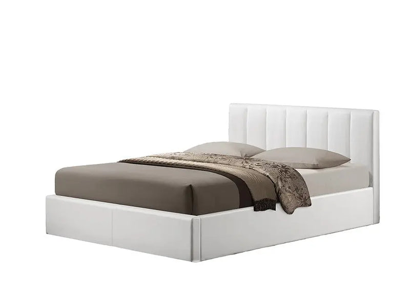 Templemore White Faux Leather Bed w/Vertical Line Tufted Headboard (Queen) iHome Studio