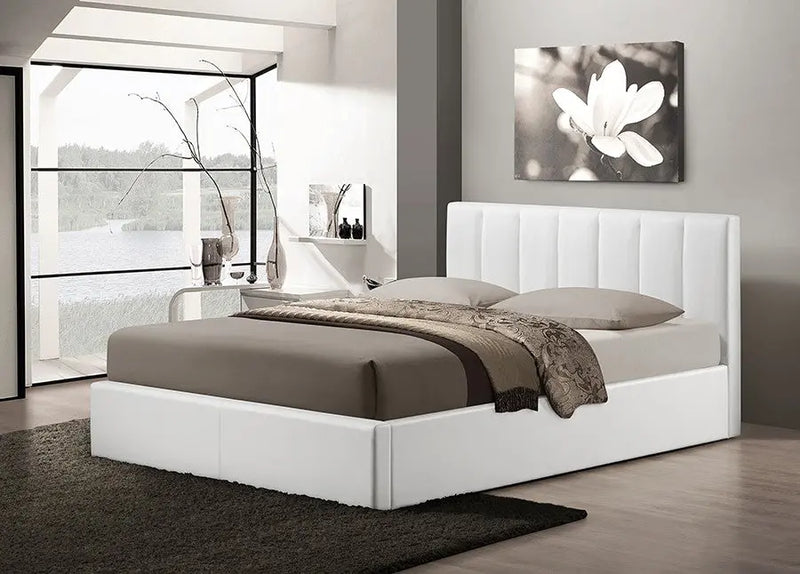 Templemore White Faux Leather Bed w/Vertical Line Tufted Headboard (Queen) iHome Studio