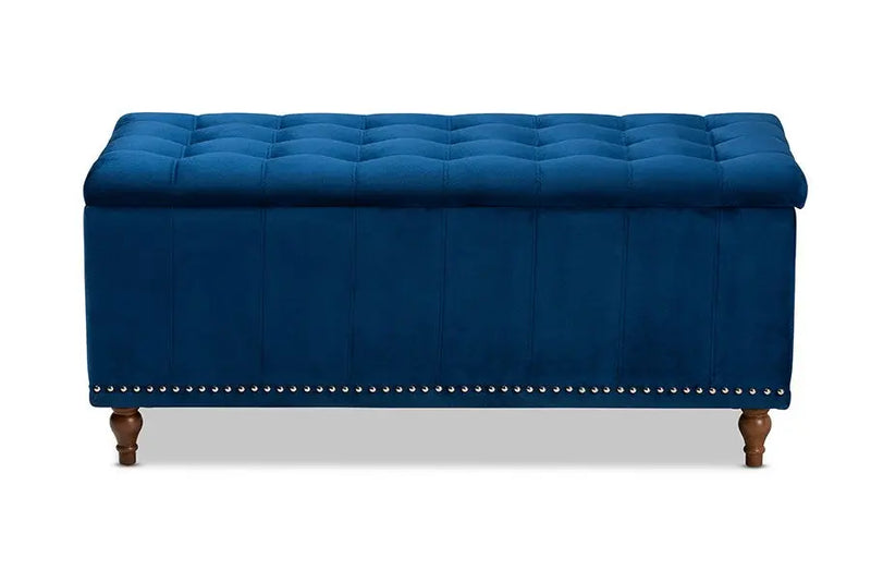 Theodore Navy Blue Velvet Fabric Upholstered Button-Tufted Storage Ottoman Bench iHome Studio