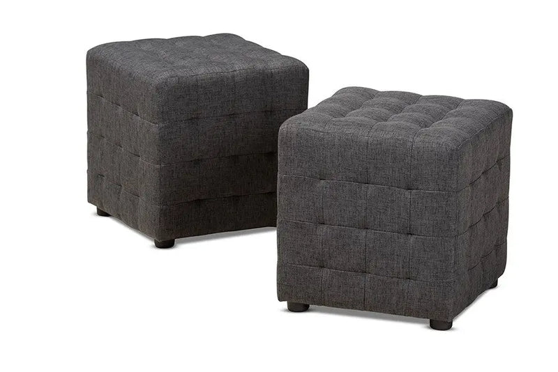 Thomas Dark Grey Fabric Upholstered Tufted Cube Ottoman iHome Studio