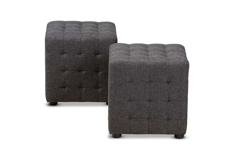 Thomas Dark Grey Fabric Upholstered Tufted Cube Ottoman iHome Studio