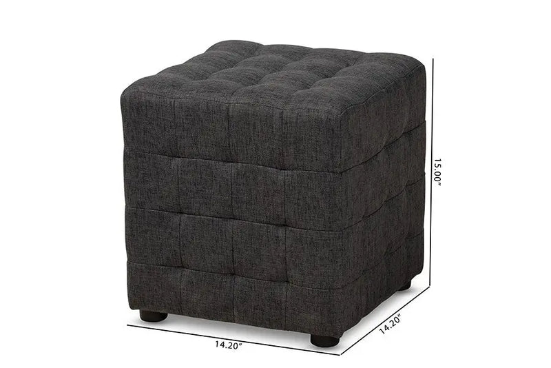 Thomas Dark Grey Fabric Upholstered Tufted Cube Ottoman iHome Studio