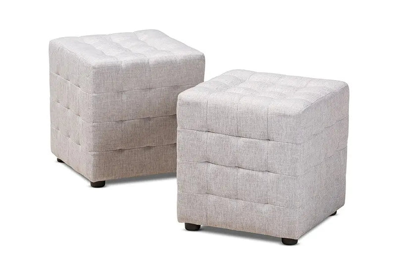 Thomas Greyish Beige Fabric Upholstered Tufted Cube Ottoman iHome Studio