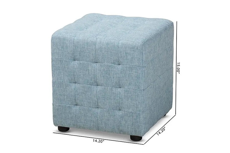 Thomas Light Blue Fabric Upholstered Tufted Cube Ottoman iHome Studio