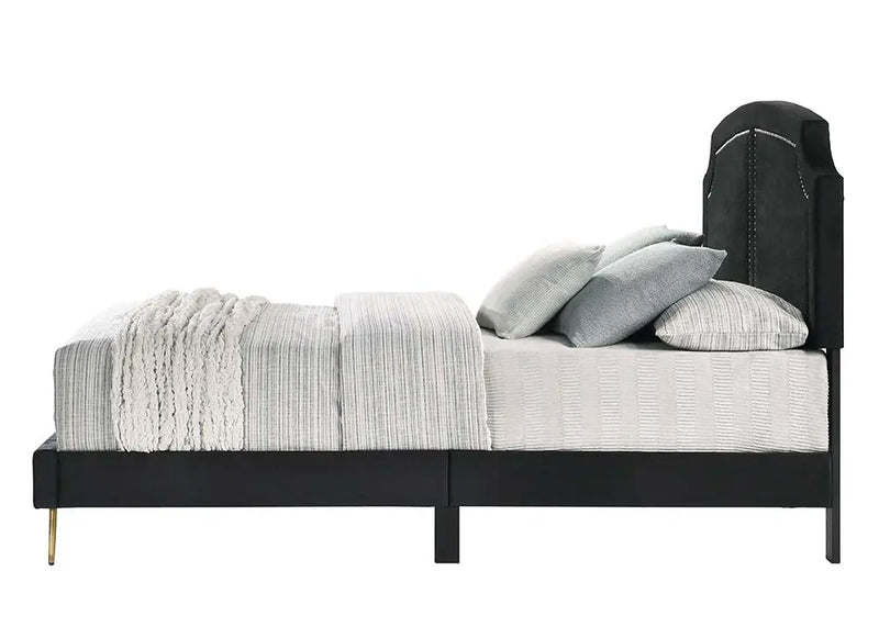 Trey Queen Bed, Black Velvet iHome Studio