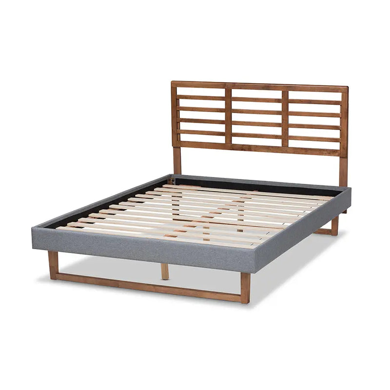 Tristan Dark Gray Fabric Ash Walnut Brown Finished Wood Platform Bed (Full) iHome Studio