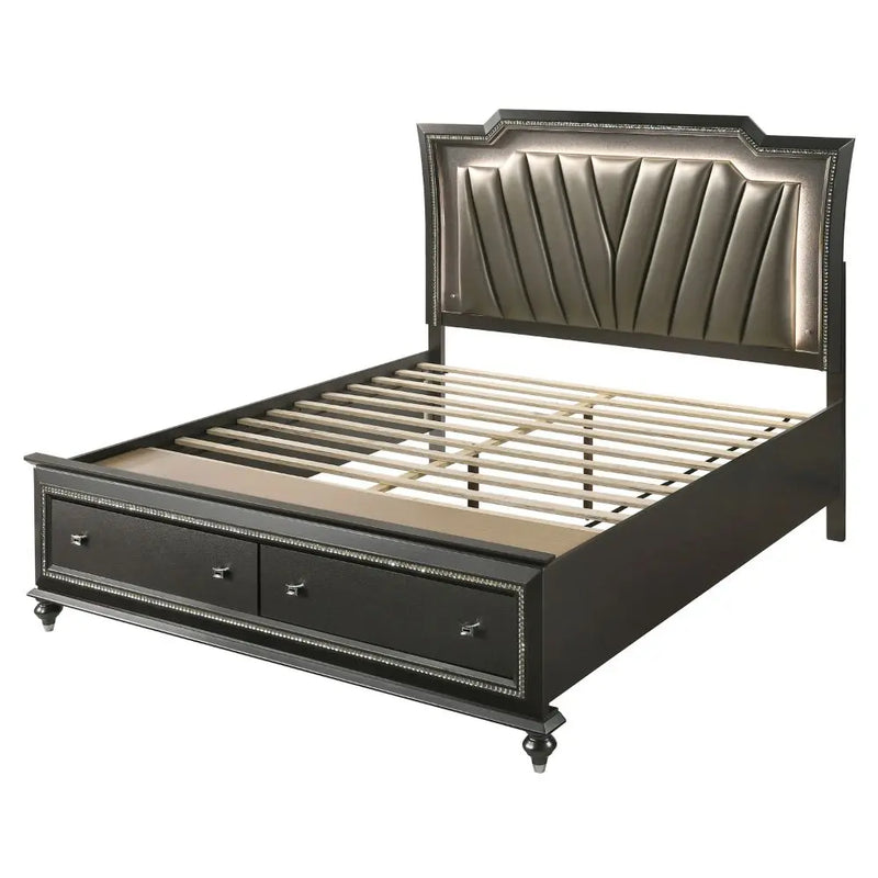 Turner California King Bed w/LED Headboard, Faux Leather & Metallic Gray iHome Studio