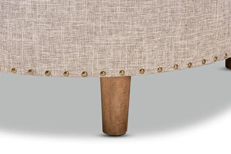 Tyler Beige Fabric Upholstered Natural Wood Cocktail Ottoman iHome Studio