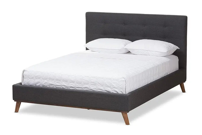 Valencia Dark Grey Fabric Platform Bed w/Button Tufted Headboard (Full) iHome Studio