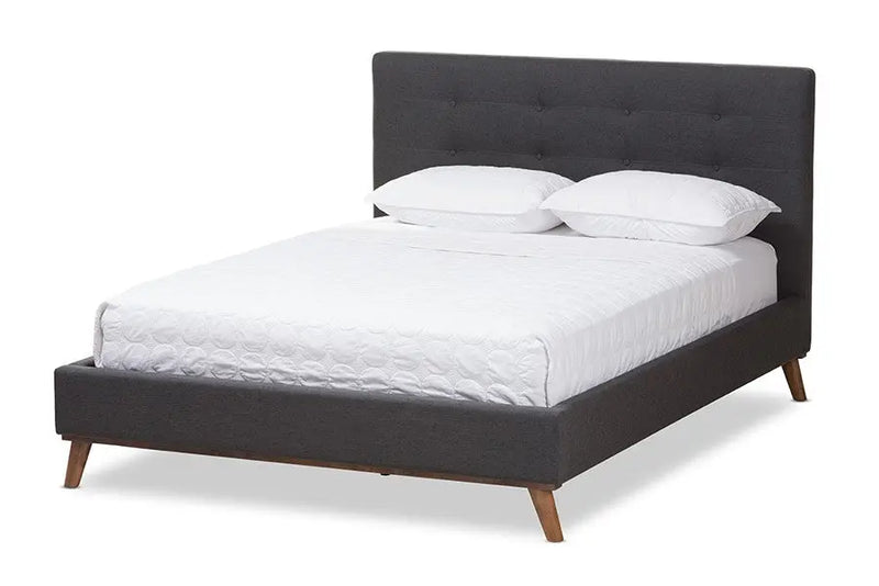 Valencia Dark Grey Fabric Platform Bed w/Button Tufted Headboard (Queen) iHome Studio