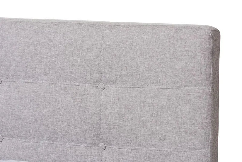 Valencia Greyish Beige Fabric Platform Bed w/Button Tufted Headboard (Queen) iHome Studio