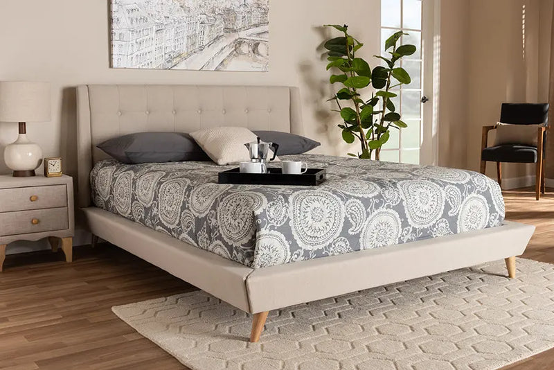 Valentina Beige Fabric Upholstered Wingback Platform Bed (King) iHome Studio