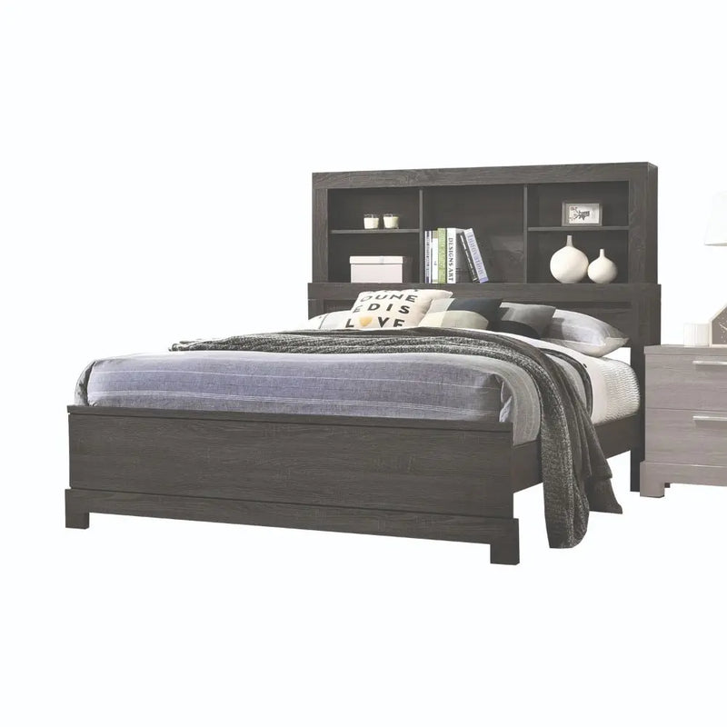 Valery King Bed w/Bookcase Headboard, Gray Oak iHome Studio