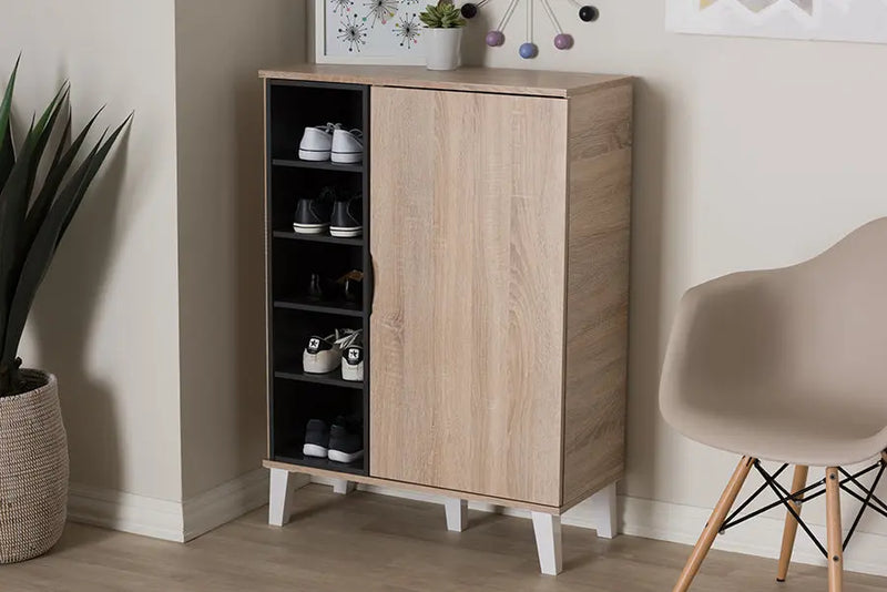 Valina 1-door Oak/Grey Wood Shoe Cabinet iHome Studio