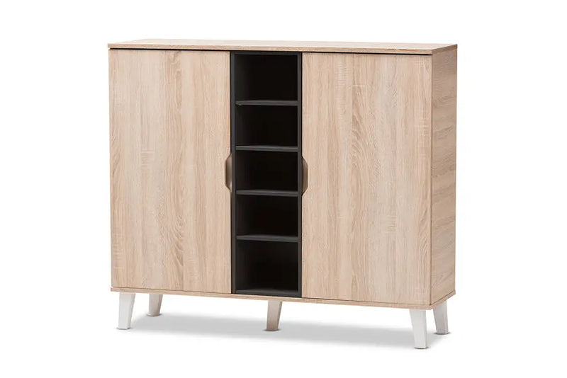 Valina 2-door Oak/Grey Wood Shoe Cabinet iHome Studio