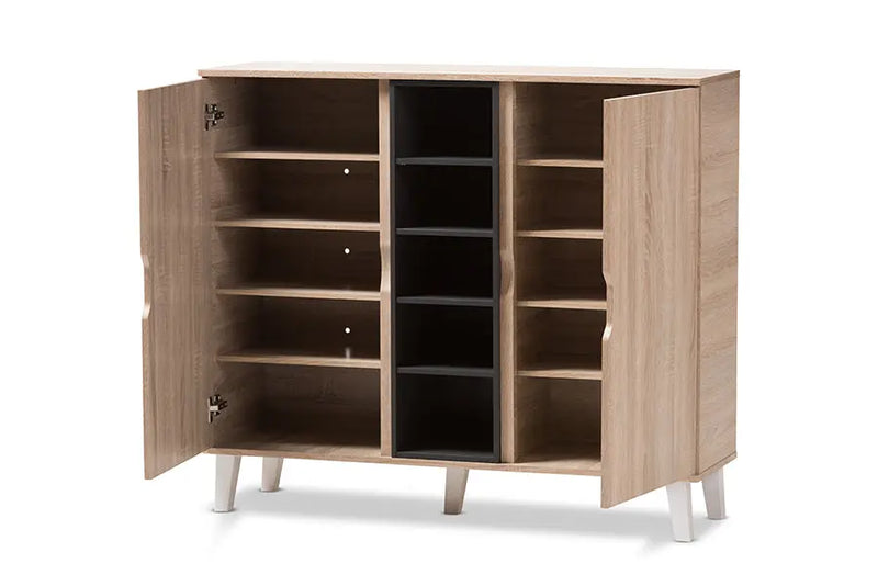 Valina 2-door Oak/Grey Wood Shoe Cabinet iHome Studio