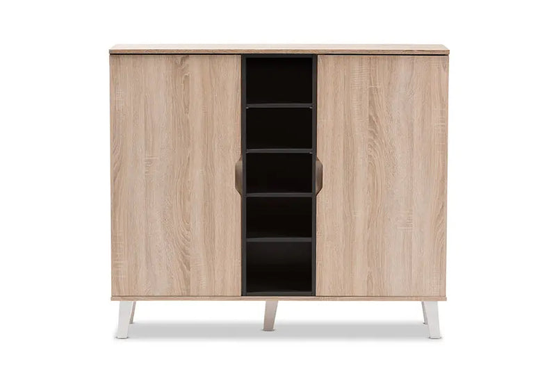 Valina 2-door Oak/Grey Wood Shoe Cabinet iHome Studio