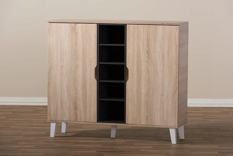 Valina 2-door Oak/Grey Wood Shoe Cabinet iHome Studio